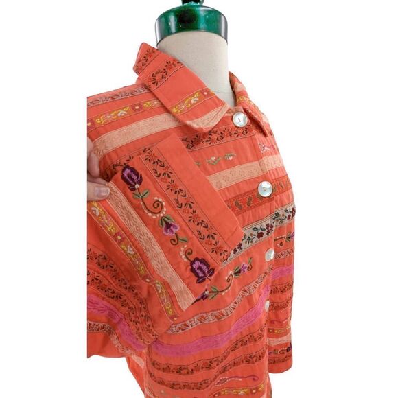 Tantrums Women Long Sleeve Floral Embroidery Ribbon Jacket Red Orange Size Mediu - Picture 4 of 14